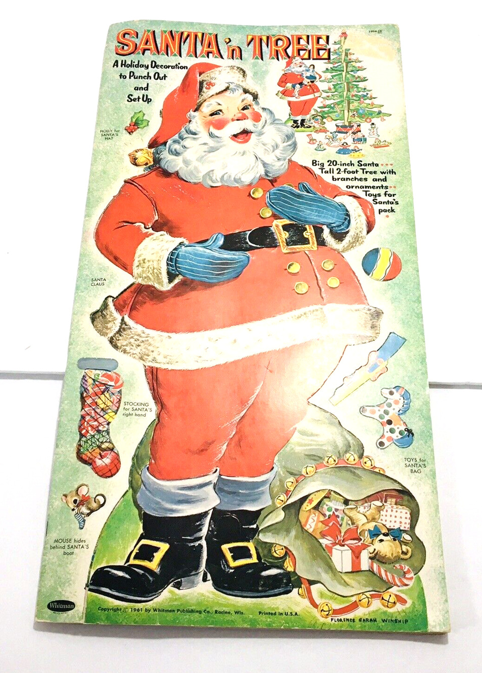 Whitman's 1961 Santa n' Tree Holiday Decoration Punch-Out Set Up Oversized Book